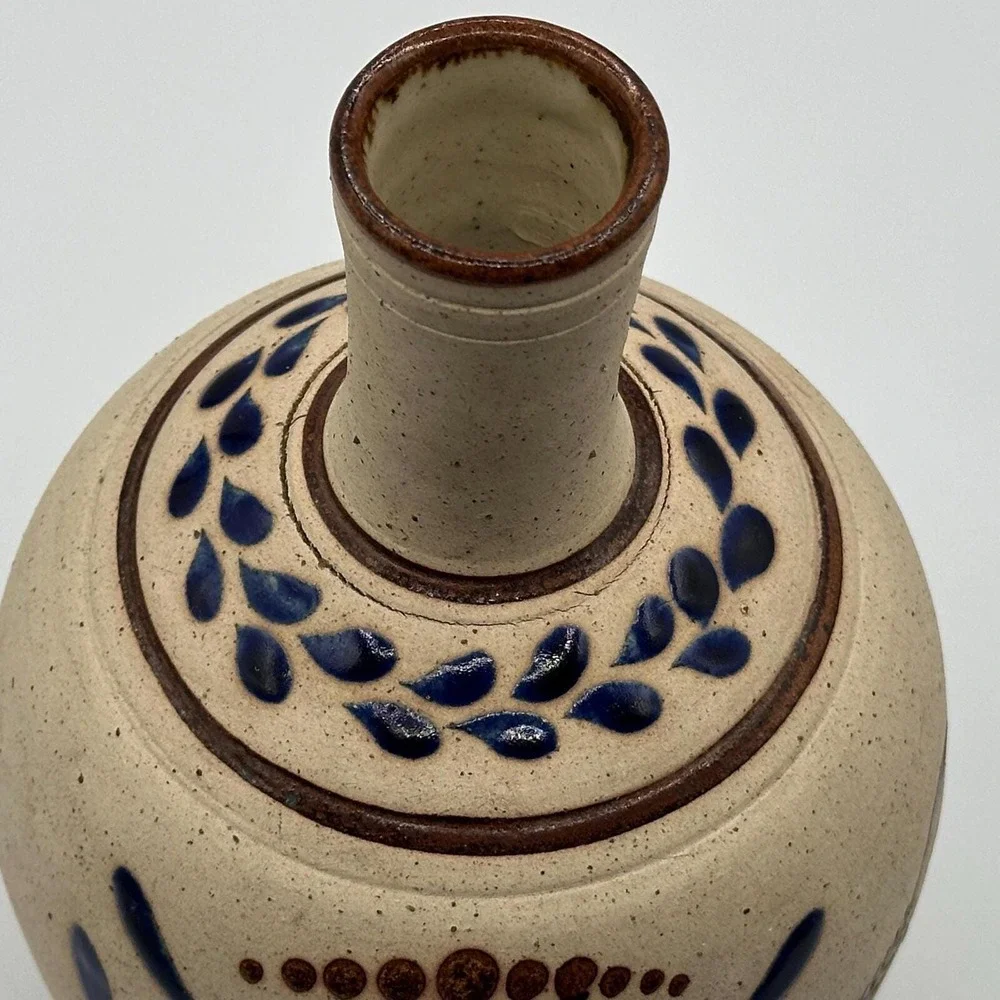 Vintage Hand-Painted Mexican Folk Art Vase - Rustic Pottery Bird & Floral Design